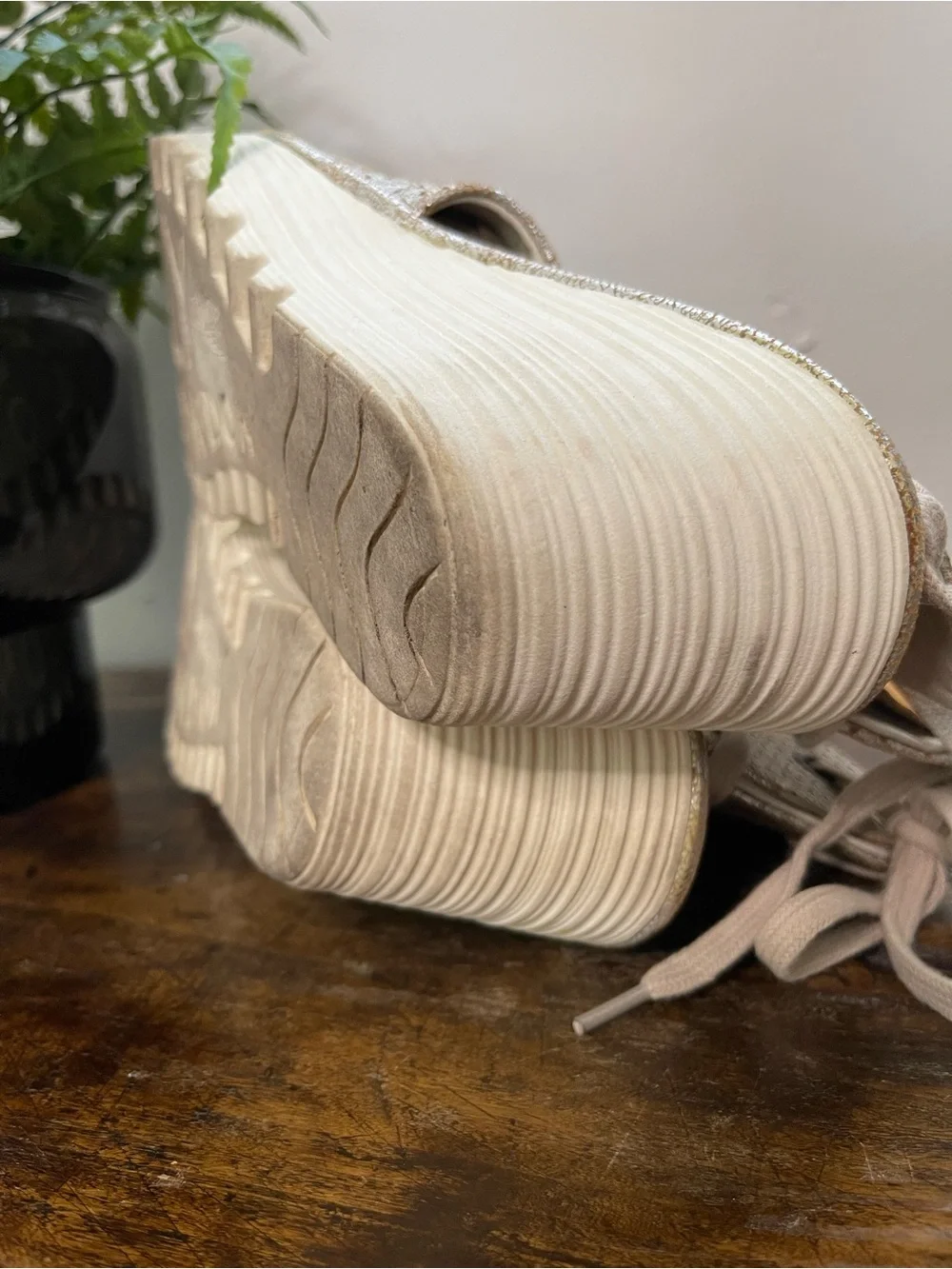 Fly London Sparkle Taupe Peep-Toe Wedge Sandals